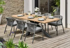 Salon de jardin aluminium anthracite 220 cm + 6 fauteuils Kelia DCB