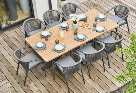 Salon de jardin aluminium anthracite 220 cm + 8 fauteuils Kelia DCB