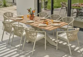 Salon de jardin aluminium grège 220 cm + 8 fauteuils Kelia DCB