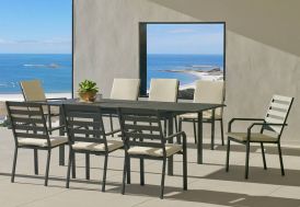salon de jardin en aluminium anthracite moderne 8 places