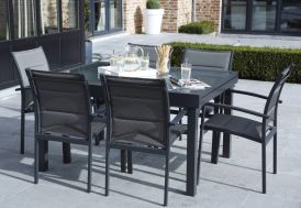 Salon de Jardin Modulo : Table Extensible + 6 Fauteuils Gris