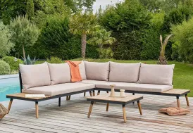 Salon de jardin d'angle 5 places en acier et bois