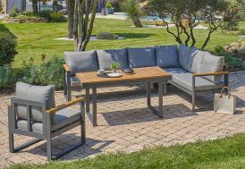 Salon De Jardin Bas Campalo – 5 Places, Aluminium, Coussins Confortables, Design Moderne Gris Foncé