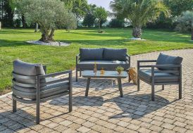 Salon de jardin bas en aluminium anthracite 4 places