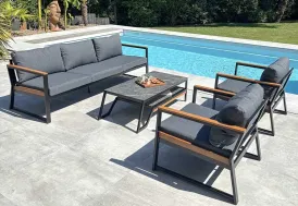 Salon de jardin 5 places en aluminium noir