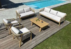 Salon de jardin 7 places en bois Serena