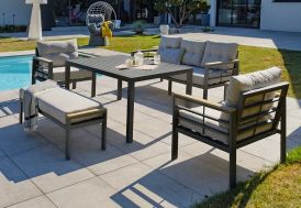 Salon de Jardin Haut 7 Places en Aluminium DCB Cayenne Noir