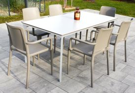 Salon de jardin 6 fauteuils blanc et taupe