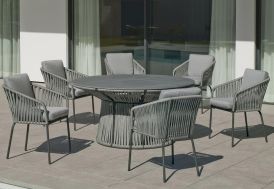 Salon de jardin avec table et fauteuils de jardin en aluminium et corde tressée