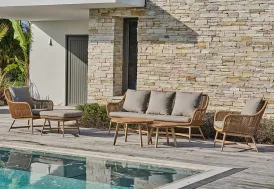 Salon de jardin 5 places en aluminium, teck et corde tissée DCB Garden