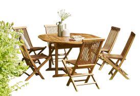Salon de jardin en bois de teck huilé pour 4 à 8 personnes avec 6 chaises