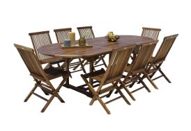 Salon de jardin en bois de teck huilé avec une table modulable et 8 chaises