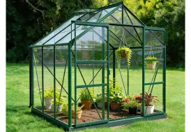 Serre de jardin en verre trempé Lams 4,9 m² Laurus vert sapin