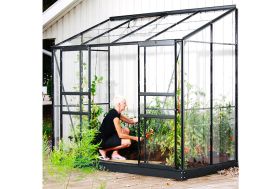 Serre de jardin adossée en alu gris et verre trempé 3 mm Lams Melissa 3300