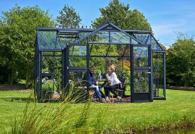 Serre de jardin en aluminium gris anthracite et verre trempé Orangerie Juliana