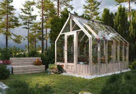 Serre de jardin en bois autoclave et verre trempé Emilia - 8,2 m² Palmako