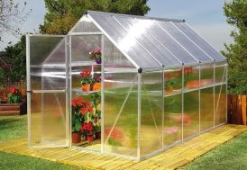 Serre de jardin en polycarbonate avec structure alu gris argenté