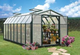 serre de jardin en polycarbonate avec structure PVC vert 5 m