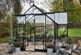 Serre de jardin en verre avec armature en aluminium noir