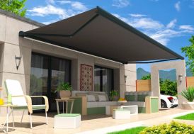 Store banne motorisé coffre intégral 5 x 3,5 m aluminium gris
