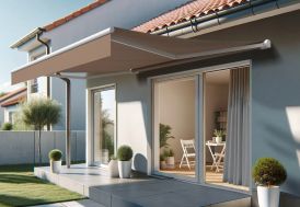 Store banne manuel sans coffre blanc et taupe 4 x 3 m