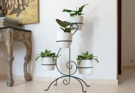 Support plante 4 pots Louis Moulin acier époxy - Clé de Sol Ø20 cm