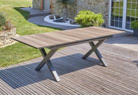 Table de jardin aluminium plateau HPL avec rallonge 10 personnes