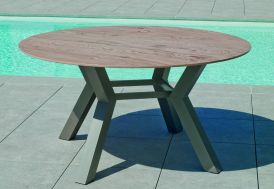Table de jardin en aluminium avec plateau imitation bois