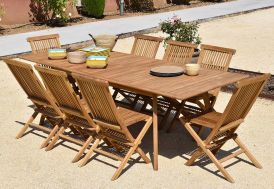 Table de Jardin Extensible en Bois de Teck Massif Tahiti avec Chaises