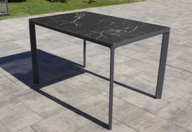 Table de jardin en aluminium avec plateau effet marbre 6 personnes