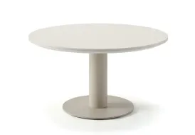 Table de jardin ronde en aluminium et pierre frittée Ø149 cm sable