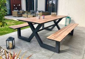 Table de jardin piqie-nique en alu et plateau imitation bois 210 cm Vancouver