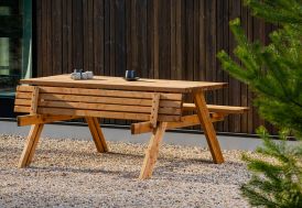 Table de pique-nique en bois traité + bancs pliants - 6 places Amata