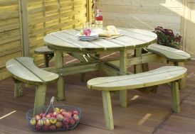 table de pique-nique pour jardin en bois traité autoclave ronde