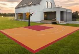 Grand terrain de basket de jardin en dalles clipsables orange et rouge