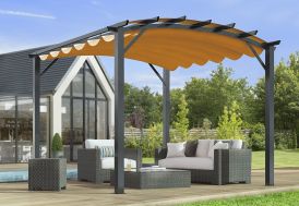 Pergola autoporée en aluminium et acier avec toile orange 11 m²