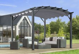 Pergola autoportée en aluminium et acier avec toile rétractable 11 m²