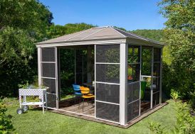 Tonnelle de jardin en aluminium et acier galvanisé Sojag Striano champagne 10,78 m²