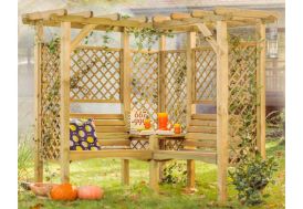 Tonnelle d'angle arche en bois avec bancs + tablette 193 cm - Milton Jagram