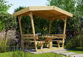 Tonnelle en bois de pin traité avec table et bancs Weka