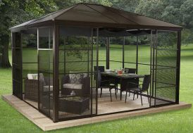 Tonnelle en aluminium et polycarbonate Sojag Castel bronze 15,45 m² 