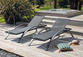 Bain de soleil en aluminium et textilène noir Barcelona 195 cm