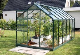 serre de jardin en aluminium vert et en verre trempé 3 mm 4 m de longueur