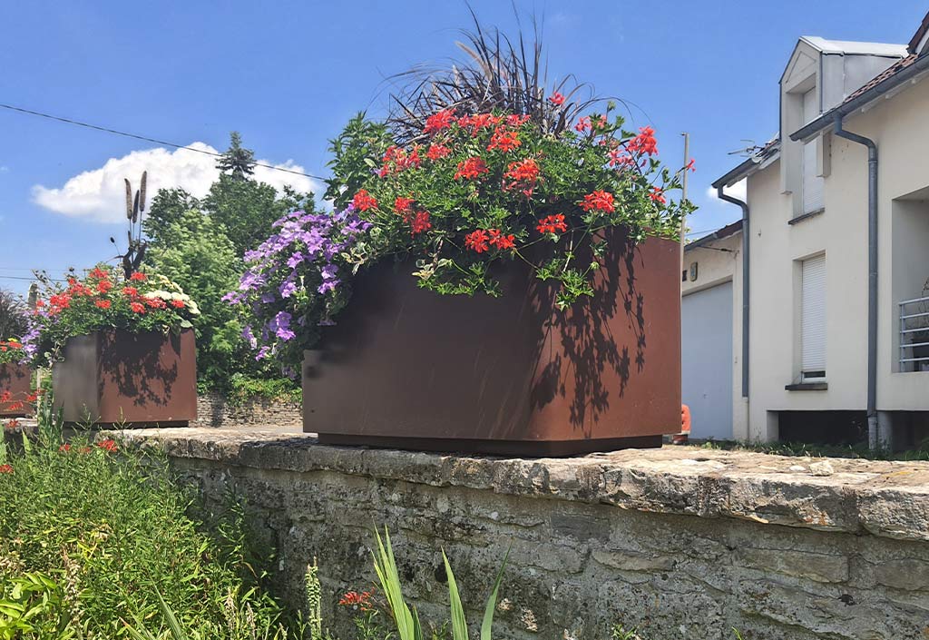 Jardinière rectangulaire en PEHD finition corten 280 L  150 cm - Néo 1500