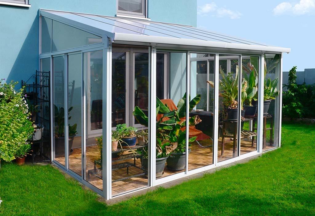Véranda alu blanc en kit polycarbonate verre - Sanremo 3 x 4,35 m