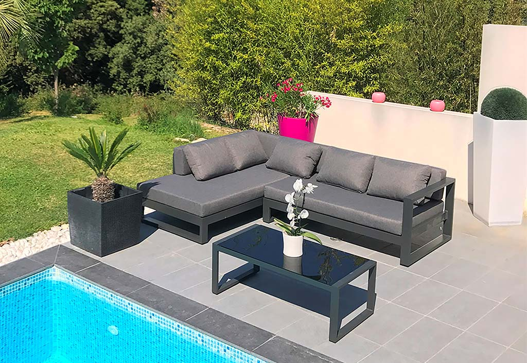 Couleurs Du Monde. Salon de Jardin d’Angle en Aluminium Willis