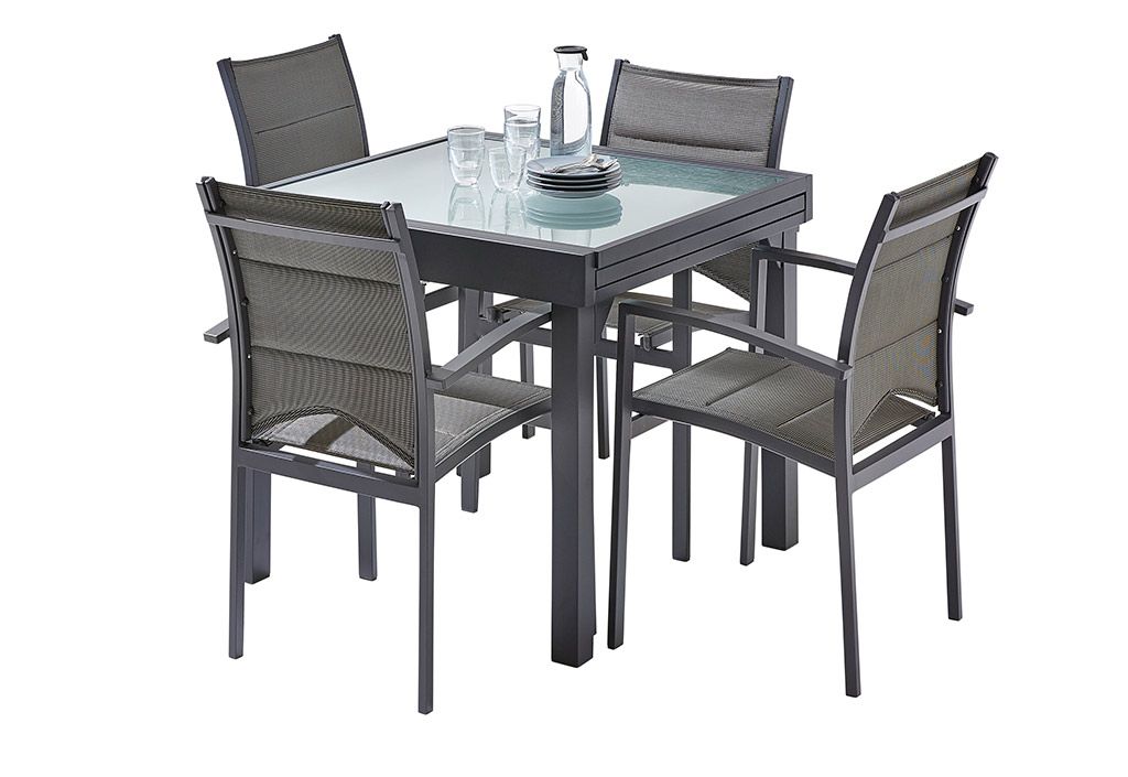 Salon de Jardin Modulo : Table Extensible + 4 Fauteuils