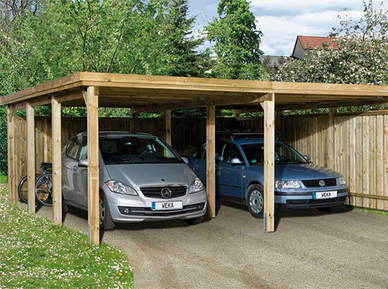 Carport avec voitures et vélos