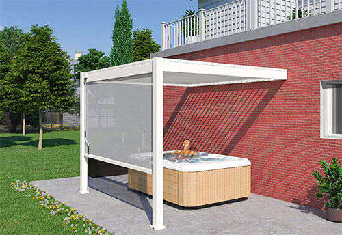 Pergola bioclimatique murale en aluminium.