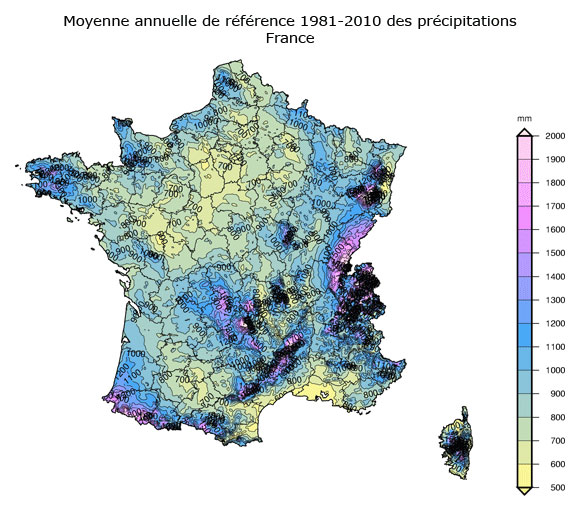 Carte pluviométrie France 2010